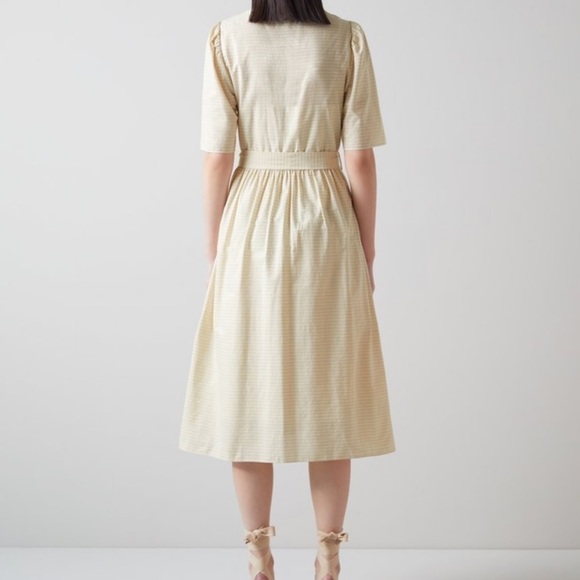 LK Bennett Hendrick Beige and Silver Stripe Cotton Dress 12 - Picture 3 of 14